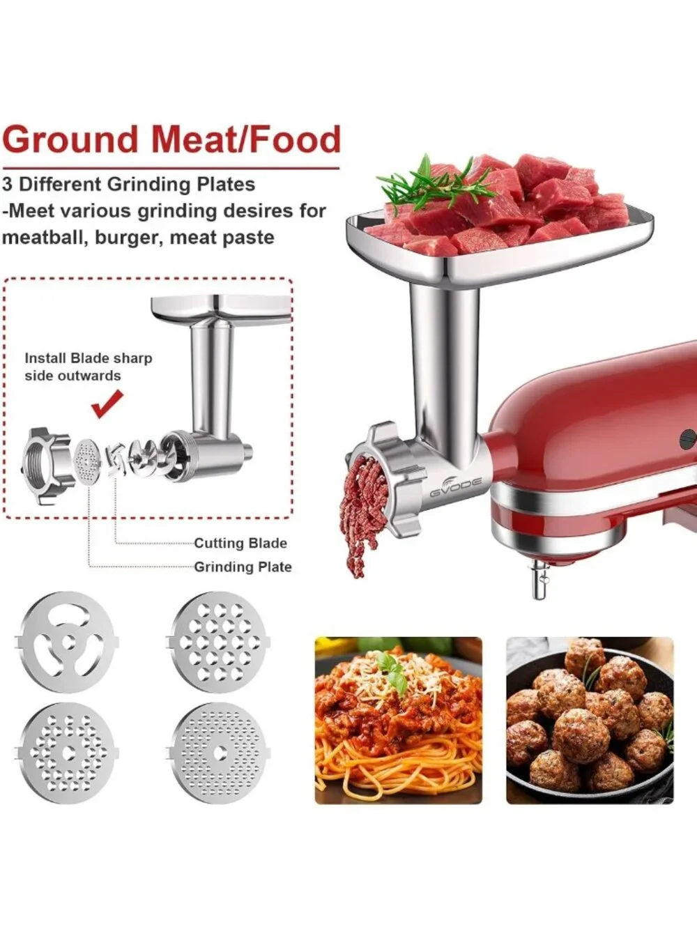Versatile Metal Meat Grinder Attachment for KitchenAid Mixer | 4 Plates, 3